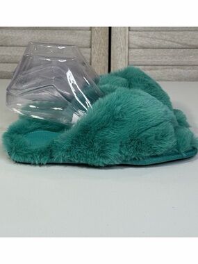 STARS ABOVE Cozy Faux Fur Slipper/Slides w Criss Cross Straps Green/Paris-S(5/6)
